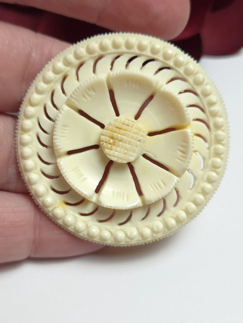 Vintage Carved Celluloid Flower Brooch Very old Floral Design Brooch
